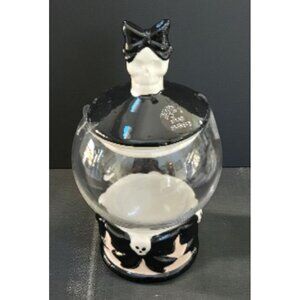 New Halloween Round Candy Jar Black White Glass Crystal Ball Skeleton Bow Gothic